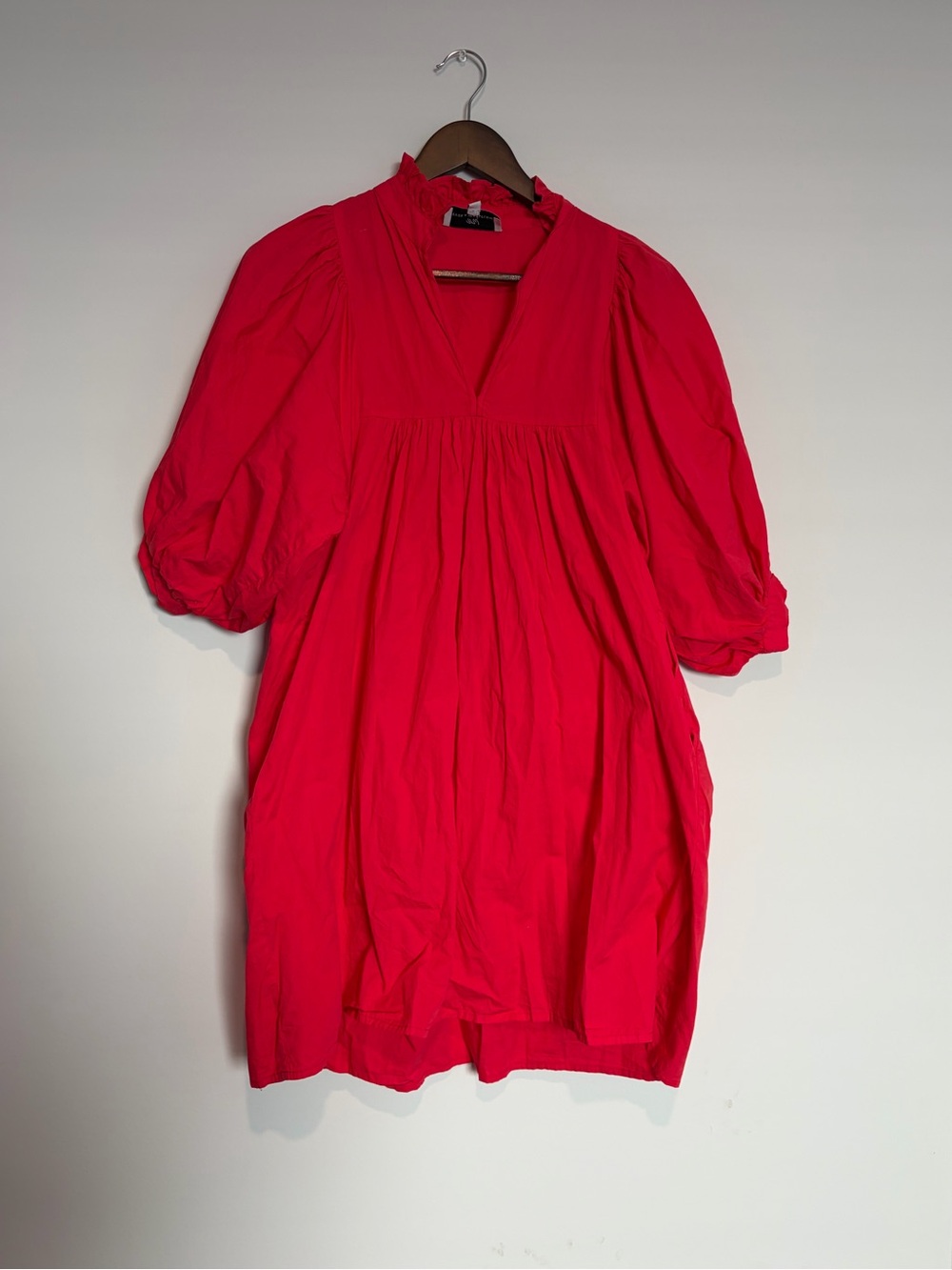 Never A Wallflower Red High Neck Dress XS Puff Sleeve Babydoll $276